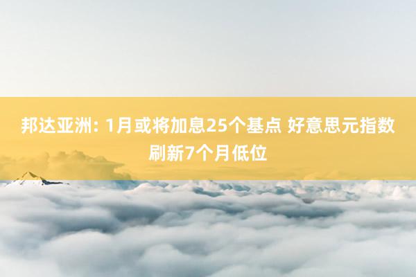 邦达亚洲: 1月或将加息25个基点 好意思元指数刷新7个月低位