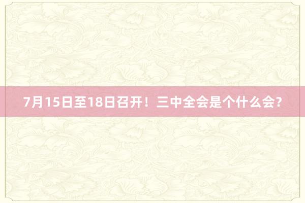 7月15日至18日召开！三中全会是个什么会？